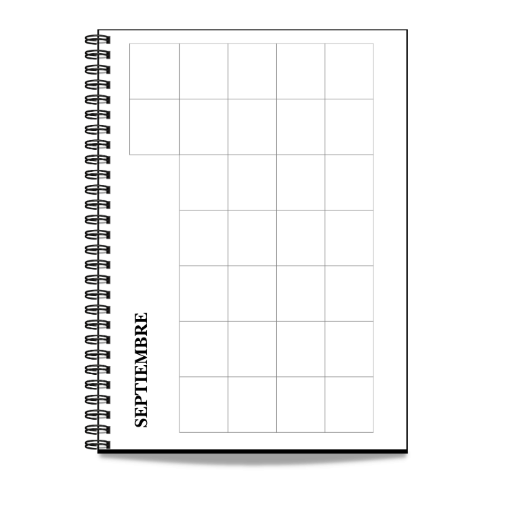 Calendario mensual en blanco para septiembre con espacio para escribir.